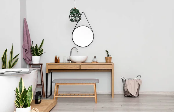 Interior Light Bathroom Sink Mirror Bench — Stock Photo, Image