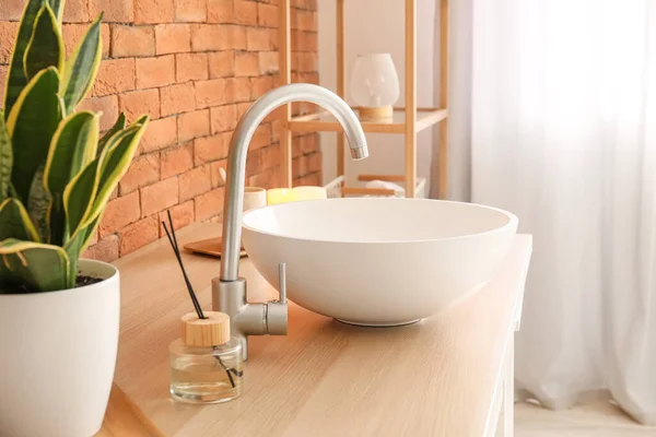 Table Sink Reed Diffuser Brick Wall — Stock Photo, Image