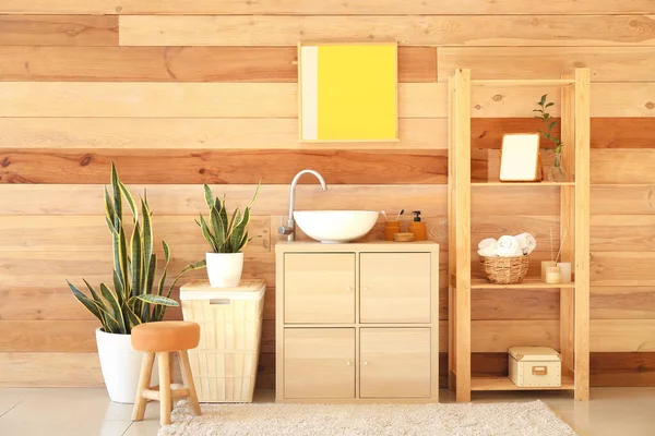 Interior Stylish Bathroom Drawers Sink Shelving Unit — Stock Photo, Image