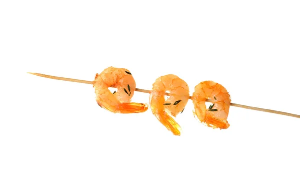 Tasty Grilled Shrimp Skewer White Background — Stockfoto