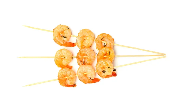 Tasty Grilled Shrimp Skewers White Background — Stock Photo, Image
