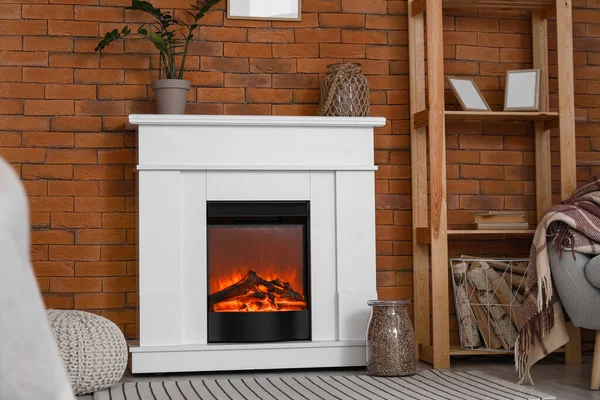 Interior Modern Living Room Mantelpiece Firewood Shelving Unit — Stockfoto