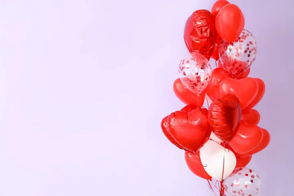 Muchos Globos Sobre Fondo Color Celebración San Valentín —  Fotos de Stock