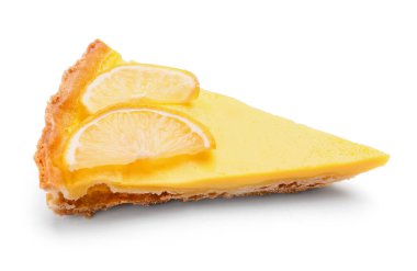 Beyaz arka planda lezzetli limonlu tart.