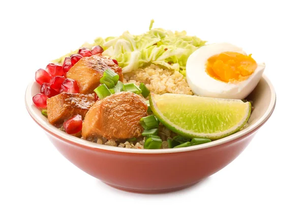 Healthy Quinoa Bowl Egg Meat White Background — Stock Photo, Image