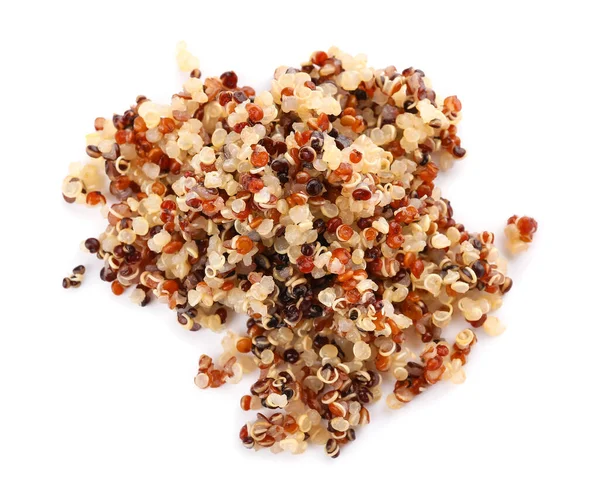 Heap Van Gekookte Quinoa Witte Achtergrond — Stockfoto