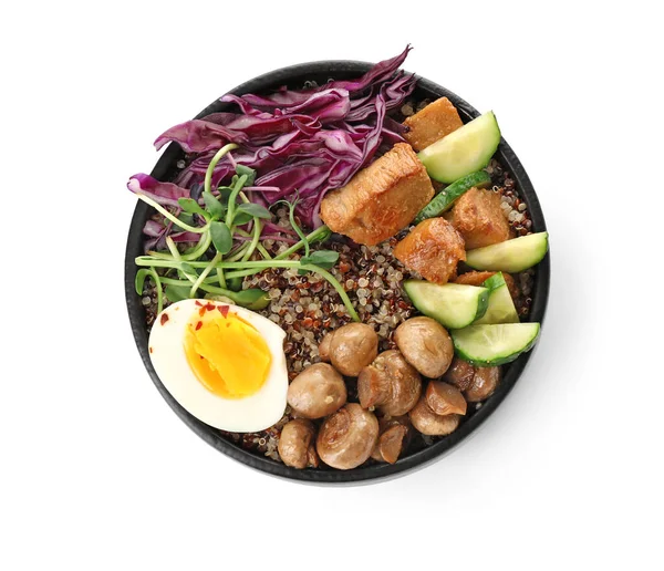 Healthy Quinoa Bowl Egg Meat White Background — Stock Photo, Image