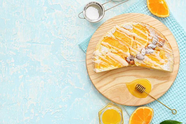 Tasty Citrus Cake Oranges Color Background — Stock Photo, Image