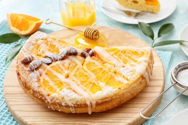 Смачний Цитрусовий Торт Апельсинами Столі — стокове фото