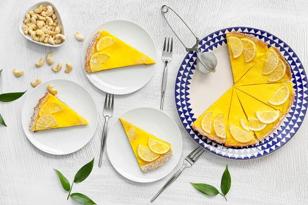 Tasty Lemon Tart Light Background — Stock Photo, Image