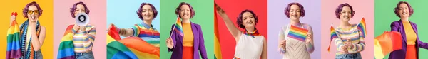 Mooie Jonge Vrouw Met Ongewoon Haar Vlag Van Lgbt Kleur — Stockfoto