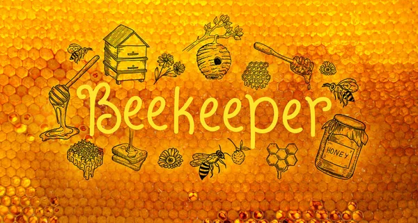 Слово Beekeeper Медових Гребінцях — стокове фото