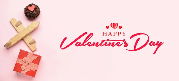 Hermosa Tarjeta Felicitación Para Feliz Día San Valentín Con Avión —  Fotos de Stock