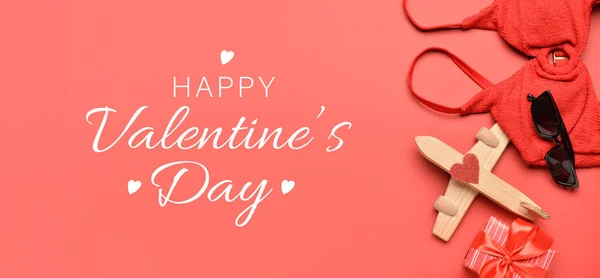 Beautiful Greeting Card Happy Valentine Day Woman Beach Accessories Gift — Fotografia de Stock