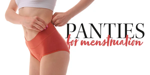 Young Woman Wearing Panties Menstruation White Background — Fotografia de Stock