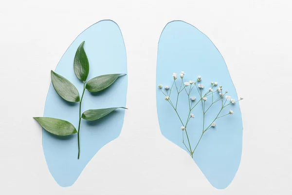 Nsan Akciğeri Şeklinde Kesilmiş Kağıt Yeşil Yapraklar Renk Arkaplan Üzerinde — Stok fotoğraf