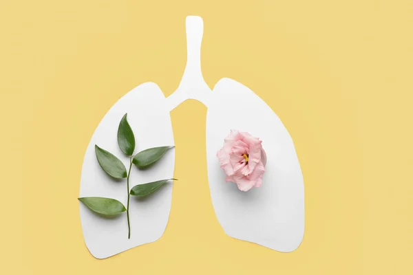 Paper Human Lungs Green Leaves Flower Color Background — Stockfoto