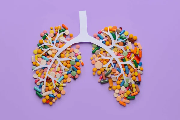 Human Lungs Made Pills Color Background — 스톡 사진