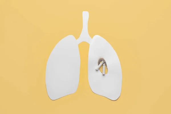 Paper Human Lungs Cigarette Butts Color Background — Stock Photo, Image