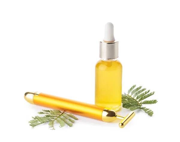 Face Massage Roller Essential Oil White Background — Stockfoto