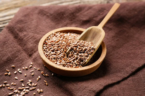 Plate Scoop Flax Seeds Table — Stock Photo, Image