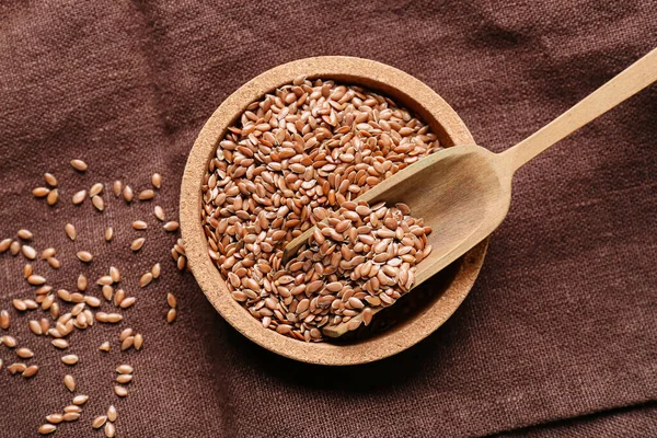 Plate Scoop Flax Seeds Table — Stock Photo, Image