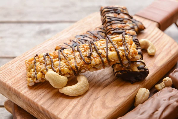 Board Tasty Chocolate Nut Bars Table — Stock Photo, Image