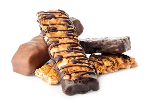 Tasty Chocolate Nut Bars White Background — Stock Photo, Image
