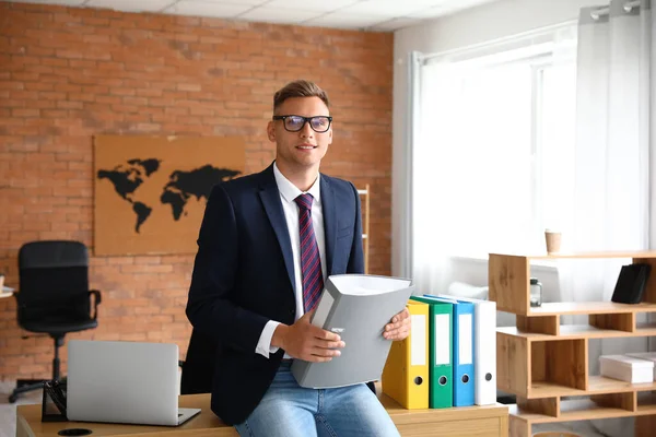 Young Man Working Documents Office — Stock Photo, Image