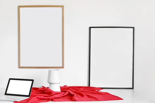 Blank Posters Hanging Light Wall Room — Stock Photo, Image