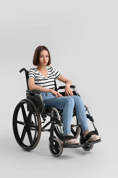 Young Woman Wheelchair Light Background — Stock Photo, Image