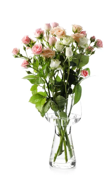 Vase Bouquet Beautiful Roses White Background — Stock Photo, Image