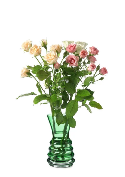 Vase Bouquet Beautiful Roses White Background — Stock Photo, Image