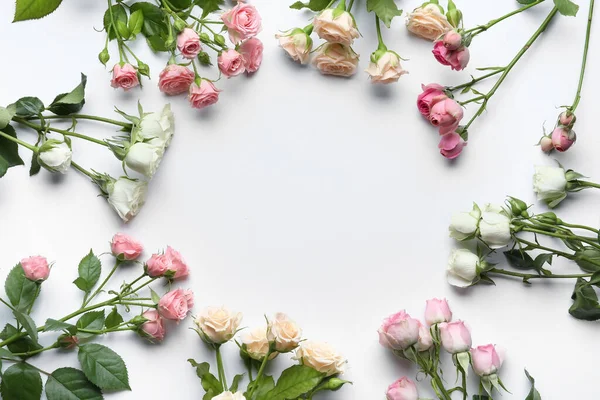 Frame Made Beautiful Roses White Background — Stock Photo, Image