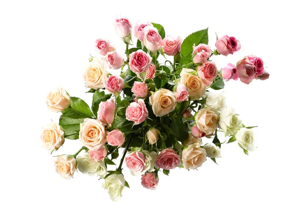Μπουκέτο Όμορφα Φρέσκα Τριαντάφυλλα Λευκό Φόντο — Φωτογραφία Αρχείου