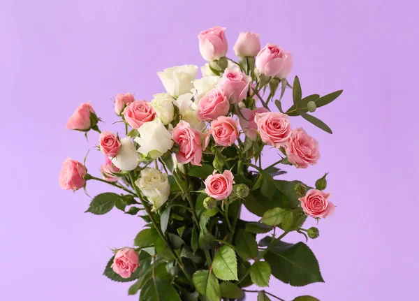 Bouquet Beautiful Roses Purple Background — Stock Photo, Image