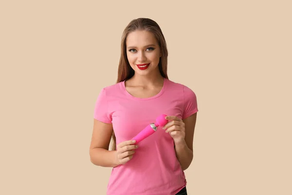 Young Woman Vibrator Light Background — Foto Stock