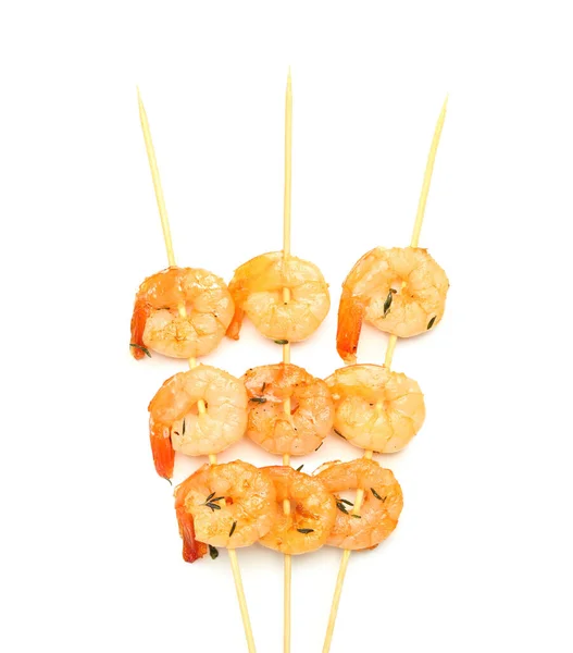 Tasty Grilled Shrimp Skewers White Background — Stock Photo, Image