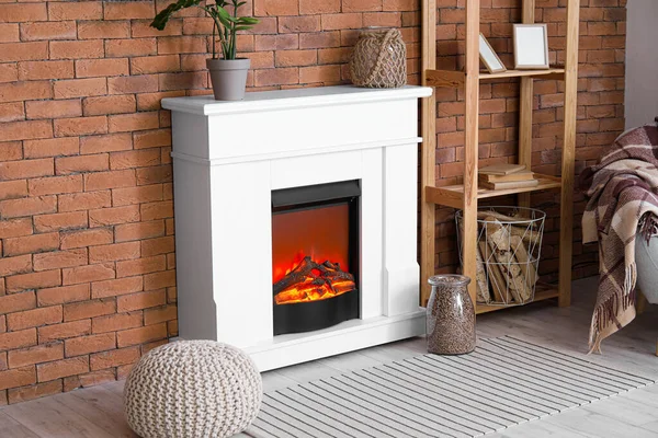 Interior Modern Living Room Mantelpiece Firewood Shelving Unit — Stockfoto