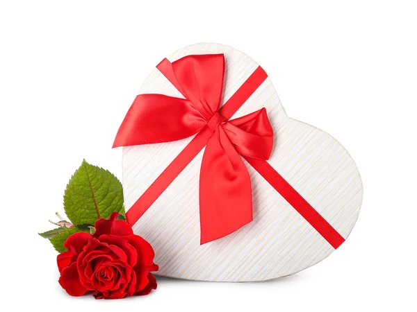 Gift Box Valentine Day Rose White Background — Stock Photo, Image