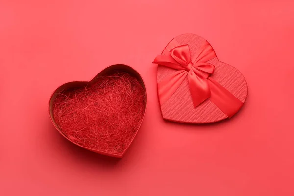 Opened Gift Box Valentine Day Red Background — 스톡 사진