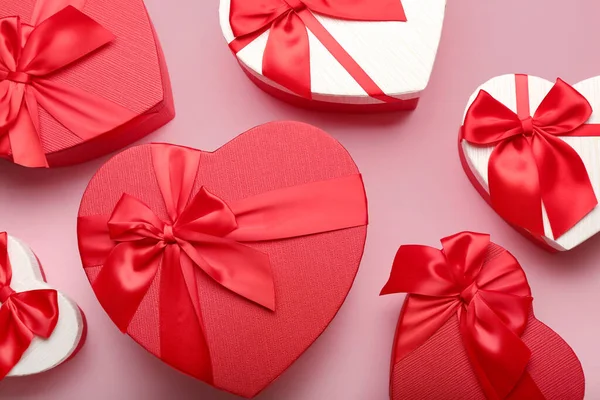 Gift Boxes Valentine Day Pink Background — Foto Stock