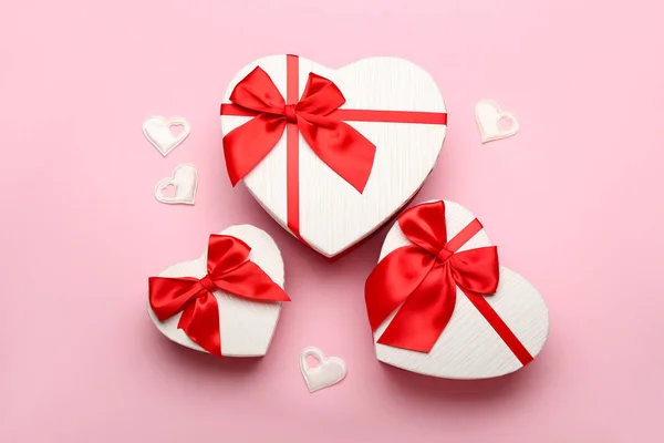 Gift Boxes Valentine Day Pink Background — Stock Photo, Image