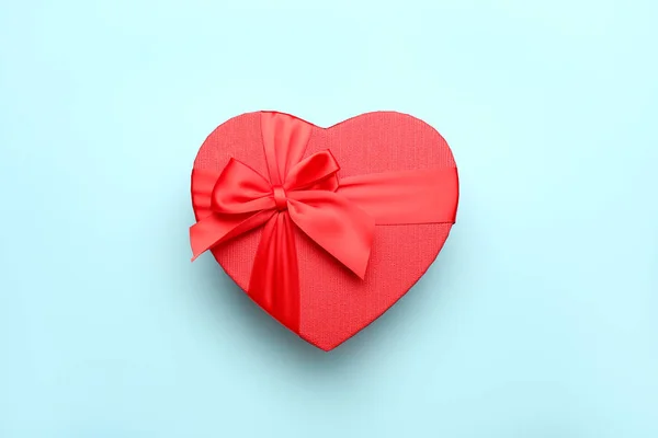 Gift Box Valentine Day Blue Background — Stockfoto