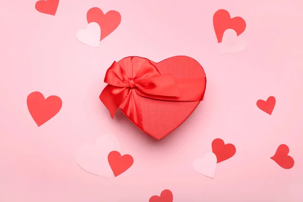 Gift Box Valentine Day Pink Background — 스톡 사진