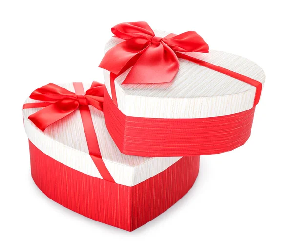Gift Boxes Valentine Day White Background — стокове фото