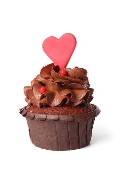 Tasty Chocolate Cupcake Valentine Day White Background — Stock Photo, Image