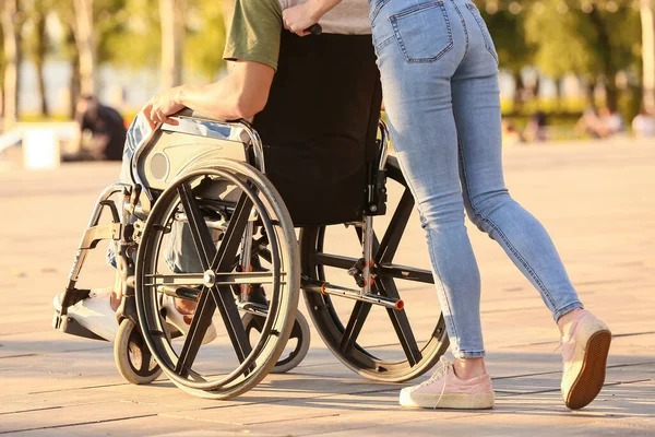 Young Man Physical Disability His Wife Outdoors — Stock Photo, Image