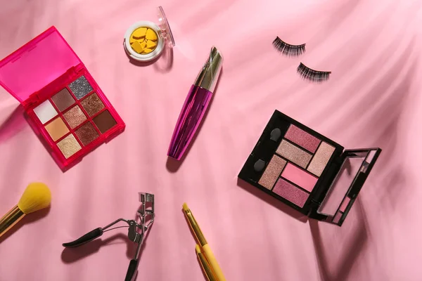 Decorative Cosmetics Pink Background — Stock Photo, Image