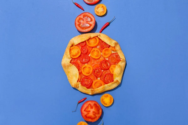 Tasty Tomato Galette Blue Background — 스톡 사진